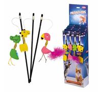 Cat fishing rod with felt zoo animals, rattle ball and catnip. Nobby Pet (x18)