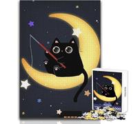 Cat Fishing Stars on The Moon Jigsaws 1000 Pieces for Teenagers Strategic Thinking Learning Game Ideal Meaningful Gift for Any Event Size 38x52cm