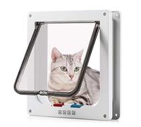 Cat Flap-4-Way Magnetic Closure Catflap, Pet Flap for Cats and Small Dogs, Cat Door with Tunnel (L, White)