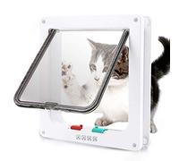 Cat Flap Cover, Safety Pet Sliding Door with 4 Way Lock, Weatherproof & Security Pet Door for Interior Exterior Door Window Wall Two-Way Entry and Exit Cat Door Dog Flap (White,M)