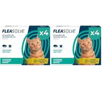 Cat Flea Treatment Spot On x 8 Pack - Flea Treatment Cat Spot On for Cats & Kittens Over 1kg - Fast-Acting FleaSolve Solution - 4 x Pipettes