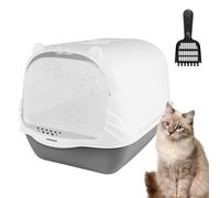 Cat Flip Litter Tray, Jumbo Hooded Cat Litter Tray, Portable Hooded Trays with Filter, Odor Control Easy Clean Litters Box, Large Enclosed Pet Loo, Indoor Puppy Kitty Toilet, Grey (51 * 37 * 36cm)