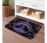 Cat Floral Quick Dry Bath Mat, Gothic Violet Roses Absorbent Non Slip Shower Mat, Halloween Flannel Washable Bath Rugs for Bathroom Decor 16x24 Inch