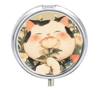Cat Flower Cute Pill Case Box with 3 Compartment Medicine Vitamin Organizer for Purse Pocket 5x5cm