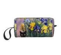 Cat Flower Embellishment Print Simple Organizer Pouch, Lightweight Travel Bag, Foam Padded Cosmetic Case