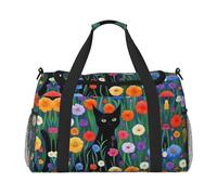 Cat Flower Embellishment Print Stylish Foldable Carry On Tote with Waterproof Zipper for Weekend Getaways Bag