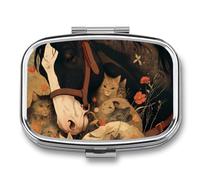 Cat Flower Horse Pill Case Box with 2 Compartment Medicine Vitamin Organizer for Purse Pocket 5.5x4cm