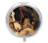 Cat Flower Horse Pill Case Box with 3 Compartment Medicine Vitamin Organizer for Purse Pocket 5x5cm