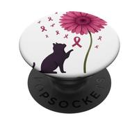 Cat Flower Paw For Cure Breast Cancer Awareness Support PopSockets Adhesive PopGrip