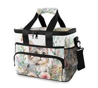 Cat Flower Watercolor Cooler Bag Thermal Insulated Picnic Lunch Bag Box Large Cool Bag for Beach Picnic Camping Travel Men Women