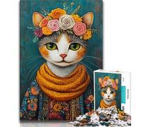Cat Flowers JigsawPuzzle 1000 Pieces for Adults,Learning Educational Toys Family Games with Matching Poster And Trivia Sheet 50x75cm