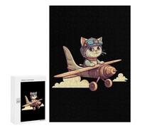 Cat Flying on An Airplane Print Jigsaw Puzzles for Adults 300 PCS Wooden Puzzles Unique Puzzle Gifts