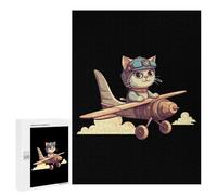 Cat Flying on An Airplane Print Jigsaw Puzzles for Adults 500 PCS Wooden Puzzles Unique Puzzle Gifts
