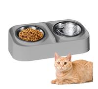 Cat Food and Water Bowl Set, Raised Double Bowl for Cats, Slanted Leak-proof Feeder with Non-Slip Base for Feeding, Drinking, Travel, Home, City Life