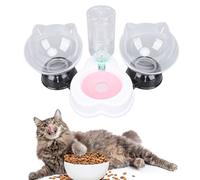 Cat Food and Water Bowl Set with Neck Guard, 3 in 1 Double Cat Feeding Bowl and Automatic Water Dispenser for Home Pet Shop (Style One)