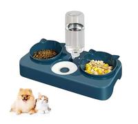 Cat Food and Water Bowls Set, Dog Cat Bowl with Water Bottle, 3 in 1 Tilted Pet Feeding Bowls for Cats Kitten Small Dogs, Cat Raised Bowls Dry and Wet Food Separation (Blue)
