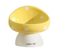Cat Food Bowl, 200ml Cute Mushroom Ceramic Raised Pet Food Bowls, Cat Bowls, Shallow Whisker Friendly Pet Feeder and Waterer, Anti-Vomiting Cat Elevated Food Bowl for Food (Yellow)