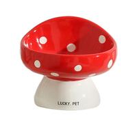Cat Food Bowl, 200ml Cute Mushroom Ceramic Raised Pet Food Bowls, Cat Bowls, Shallow Whisker Friendly Pet Feeder and Waterer, Anti-Vomiting Cat Elevated Food Bowl for Food (Red)