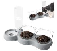 Cat Food Bowls, 3-In-1 Cats Food and Water Bowl Set Cat Feeding Bowls with Stand Tilted 15° Double Cats Bowl with Cat Water Dispenser Pet Bowl for Small Medium Dogs (Gray)