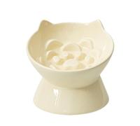 Cat Food Bowls Elevated - Ceramic Slow Feeder | Lifted Cat Food Bowl - for Living Room Dining Area Kitchen Home Patio Apartment