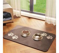 Cat Food Mat for Pet Dog No Stains Quick Dry Absorbent Food Water Bowl Feeding Mat with Footprints for Messy Drinkers Brown 2, 30 x 50 cm