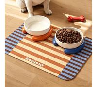 Cat Food Mat Pet Feeding Placemat Cat Dog Mats for Food and Water Bowl | Non-Slip Cat Dog Feeding Mat,Can Hold Cats and Dogs Bowl,Dish,Feeder,Drinking Fountain,50X80 CM,Yellow Brown Stripes