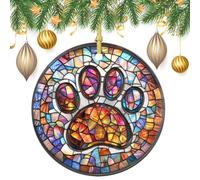 Cat Foot Print Stained Glass Christmas Tree Hanging Ornaments,2 Pieces, 7.2CM Round Double-Sided