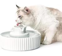 Cat Fountain Ceramic 2.1L Cat Drinking Fountain Ceramic Silent Water Dispenser Cotton Activated Carbon Filter Multi Pet Cat Fountain Drink, White
