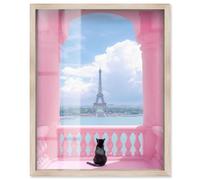 Cat From the Balcony Shadowbox Print Fashion Art by Art Remedy, Blonde Frame, 24 x 30