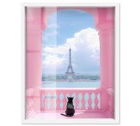 Cat From the Balcony Shadowbox Print Fashion Art by Art Remedy, White Frame, 16 x 20