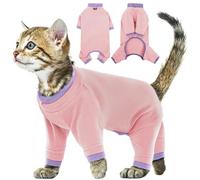 Cat Full Body Recovery Suit, Soft Anti Lick Onesie for Cats Bengal Body Suit with Larger Opening(Light pink, S)
