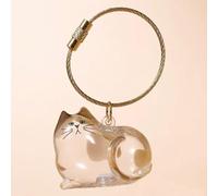Cat Fur Storage Bottle Keychain My Pet’s Fur Container Transparent Cat Hair Storage Box Pendants Capsule Toys Pet Hair Container Collection Pet Memorial Gifts Accessories (lying cat)