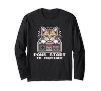 Cat Gamer Paws Start Old School Controller Pixel Style Long Sleeve T-Shirt