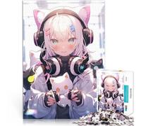 Cat Gaming Girl Anime neon1000 Piece Jigsaw Puzzles for teenagers Jigsaw Brain Teaser Unique Birthday and Gifts 38x26cm