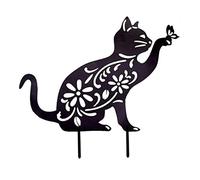 Cat Garden Ornament, Black Cat and Butterfly Decoration, Cat Shape Figure Ground Insert Decor, Acrylic Hollow Cat Shape Statue Animals Stake for The Yard Home Decor