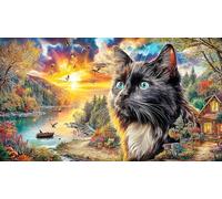 Cat-gazing-at-butterflies-in-sunny-meadow Jigsaw Puzzle 1000 Pieces Recycled Paper Educational Games Great Gift Idea for Adults and Kids Age 12 Years Up Beautiful Decoration Puzzle 70x50/1000pcs