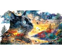 Cat-gazing-at-butterflies-in-sunny-meadow Recycled Paper Jigsaw Puzzles 1000Pc Educational Games Fun and Challenging Family Game Great Gift Idea for Decompression 38x26/1000pcs