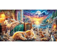 Cat-gazing-at-glowing-butterfly-in-night-sky 1000 Piece Adult Jigsaws Fun Present & Activity for Home Educational Game Challenge Challenging Puzzles for Women, Gifts for Men 70x50/1000pcs