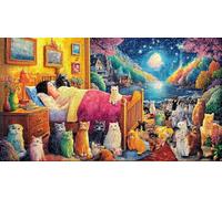 Cat-gazing-at-glowing-butterfly-in-night-sky 1000Pc Adult Jigsaws Puzzle Game Fun Present & Activity for Home Impossible Hard Difficult Educational Game Decompression 38x52/1000pcs