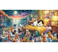 Cat-gazing-at-glowing-butterfly-in-night-sky Adult Jigsaws 1000 Pieces Puzzle Game Fun Present & Activity for Home for Adults and Kids Age 12 Years Up Educational Games 38x26/1000pcs