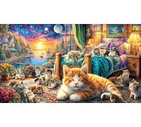 Cat-gazing-at-glowing-butterfly-in-night-sky Jigsaw Puzzle 1000Pc Recycled Paper Impossible Hard Difficult Educational Game Decompression Great Gift Idea 38x52/1000pcs