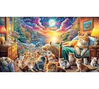 Cat-gazing-at-glowing-butterfly-in-night-sky Puzzle for Adults Kids 1000 Pieces Challenging Puzzles Fun Present & Activity for Home Recycled Paper for Decompression and Wall Decor 70x50/1000pcs
