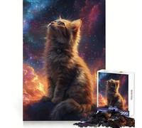 Cat Gazing at Stars 1000 Piece Jigsaw Puzzle for Adults Mind Exercise Cozy Pastime Exact Cut Chic Xmas Gift (38x52cm)