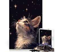Cat Gazing at Stars Pixel Art Jigsaw Puzzles for Adults 1000 Smart Exercise Casual Relaxation Accurate Edges Warm Xmas Gift (50x75cm)