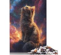 Cat Gazing at Stars Puzzle Jigsaws 300 Pieces for Adults Puzzles for Teenagers Gifts Sustainable Puzzle for Adults 300pcs (40x28cm)