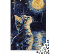 Cat Gazing at The Moon 1000-Piece Jigsaw Puzzle for Adults, 52x38cm/1000pcs, Relaxing Indoor Activity, Weekend Downtime And Puzzle Lovers