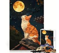 Cat Gazing at The Moon 1000 Piece Jigsaw Puzzles for Teenagers Brain Wellness Restful Activity Perfect Lock Lovely Gift (50x75cm)