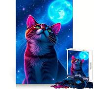 Cat Gazing at The Moon 1000 Pieces Jigsaw Puzzles for Adults Brain Wellness Quiet Enjoyment Perfect Lock Thoughtful Gift (50x75cm)