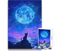 Cat Gazing at The Moon Hard Jigsaw Puzzle for Adults 1000 Pieces Educational Mind Challenge Game Unique Gift with Sentimental Value Size 38x52cm