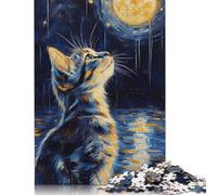 Cat Gazing at The Moon Jigsaw Puzzles 500 Pieces for Adults | Puzzles | 500 Piece Puzzle Educational Games Home Decoration Puzzle 500pcs (52x38cm)